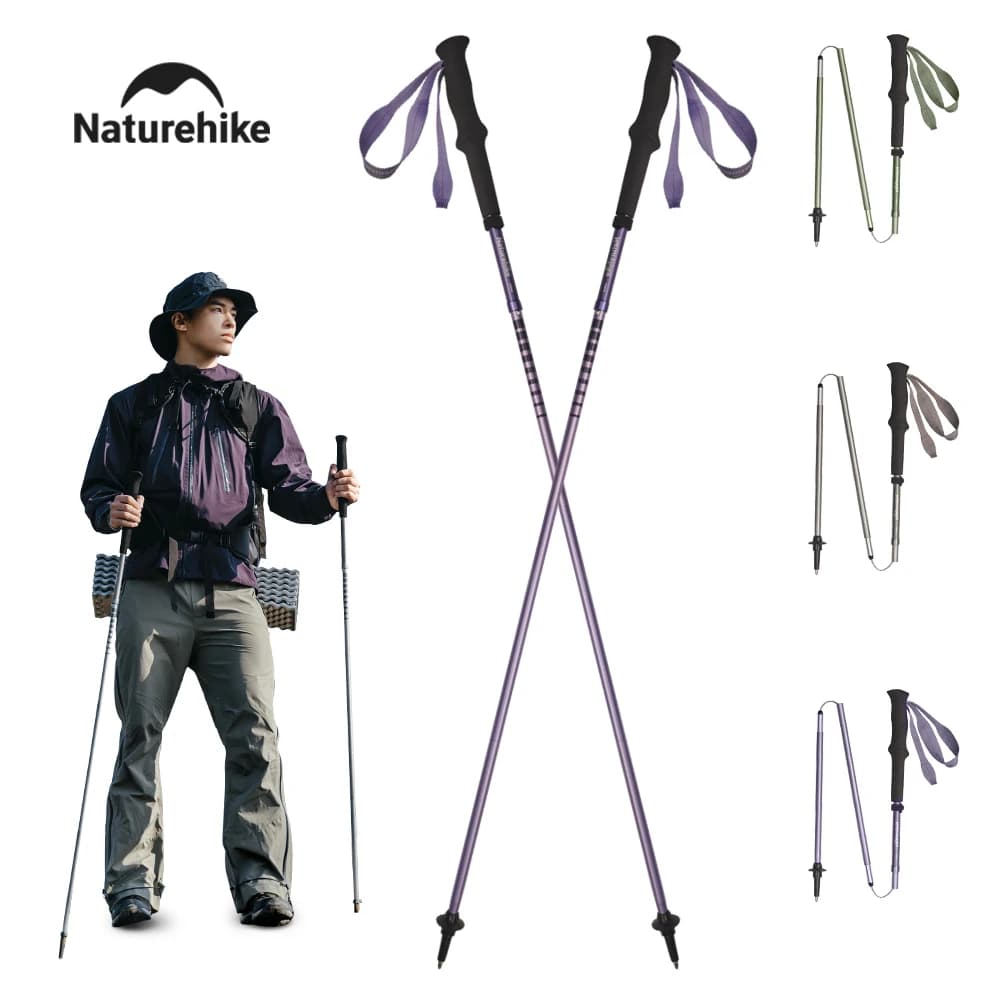 Naturehike 2025 New Walking Stick Ultralight Folding Climbing Backpack Pole 3 Folded Rod Quick Open Travel Hiking Trekking Poles
