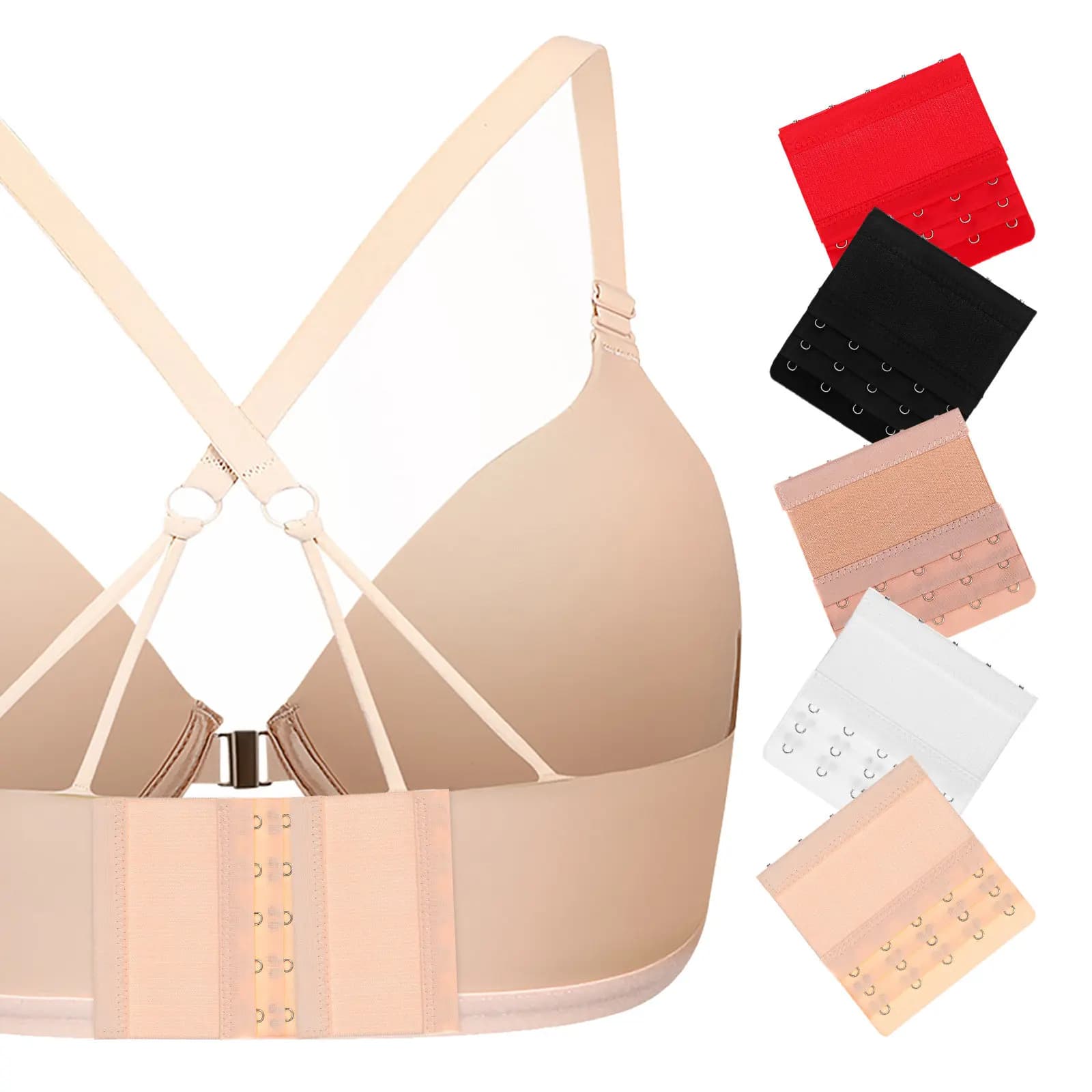 5 Pezzi Ganci di Estensione per Reggiseno, Fibbie Posteriori Regolabili Elasticizzate, Parti di Ricambio Morbide e Confortevoli per Intimo Femminile
