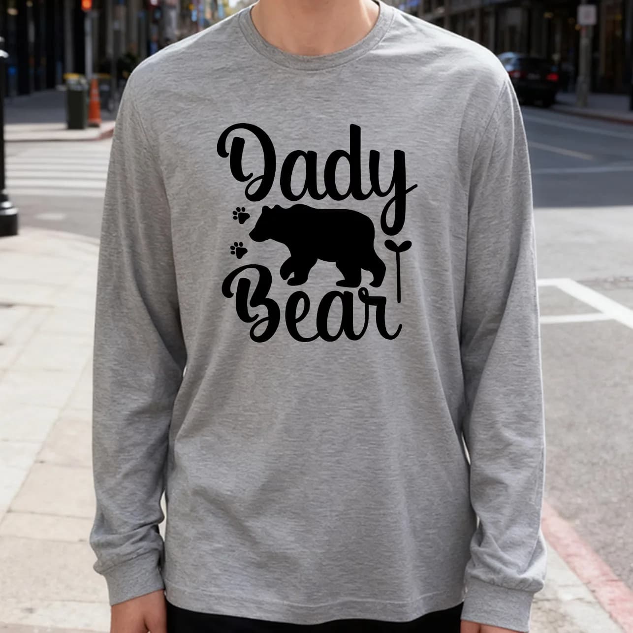 Men's long sleeve t-shirt Dady Bear 180 g 100% cotton printed casual crew neck to wear every day soft and breathable