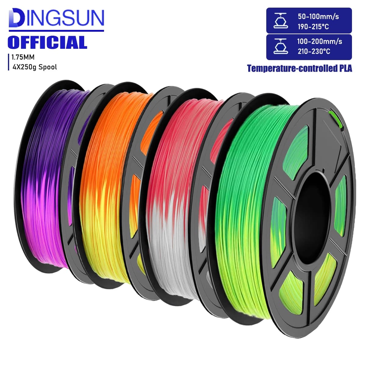 PLA color change thread DINGSUN 1,75 mm, 3D printing filament that changes color with temperature, dimensional accuracy +/- 0.03 mm