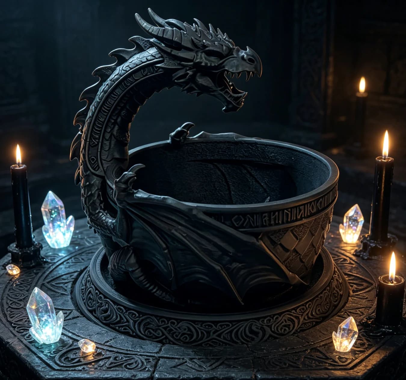 3DNordic Black Dragon Storage, Decorazione da Scrivania Gotica a Forma di Libro di Incantesimi, Statuetta di Drago, Organizer da Scrivania per la Casa, Fioriera in Resina