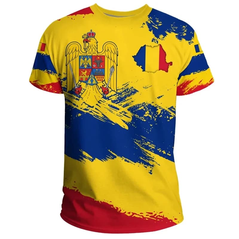 Maglietta grafica con bandiera della Romania per uomo Maglia da calcio Camicie da calcio all'ingrosso Maglietta della squadra del club Stemma della Romania Abbigliamento uomo
