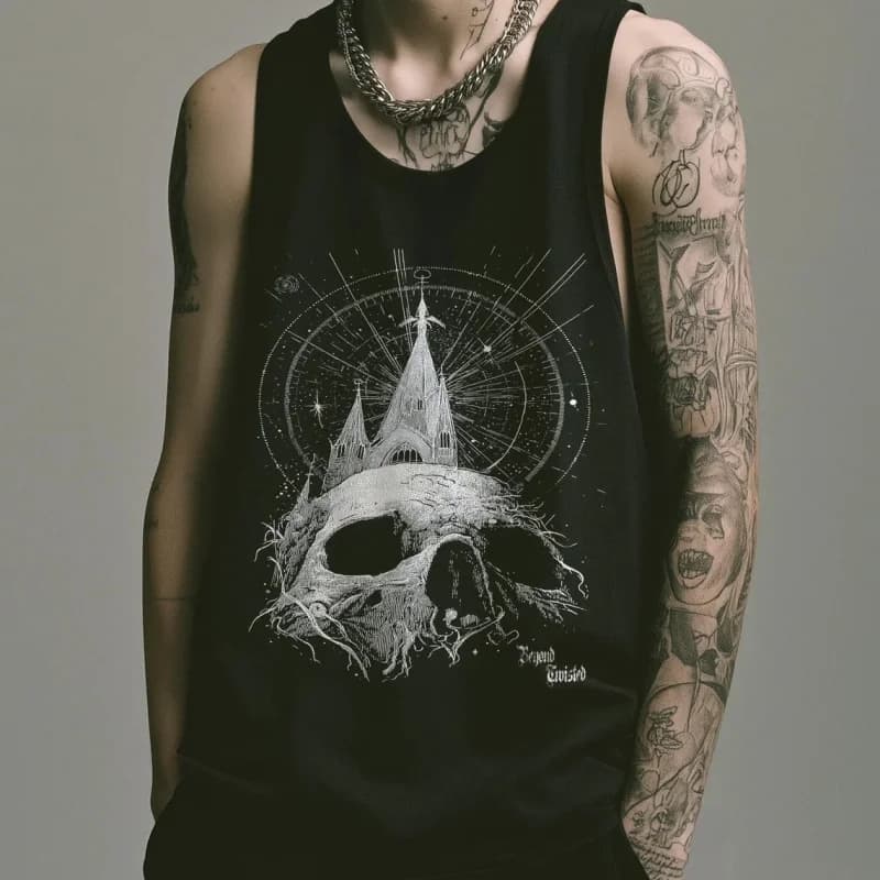 3D Printed Gothic Skull Demon Angel Graphic Tank Tops For Men Dark Occult Art Tees Summer Casual Oversized Sports Street Vest