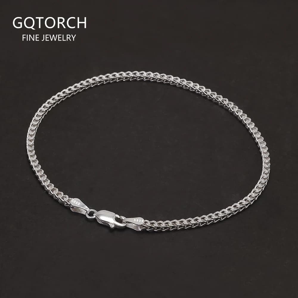 2mm 925 Sterling Silver Franco Chain Necklace & Bracelet with Lobster Clasp Men Boy Women High Polished Punk Rock Party Jewelry
