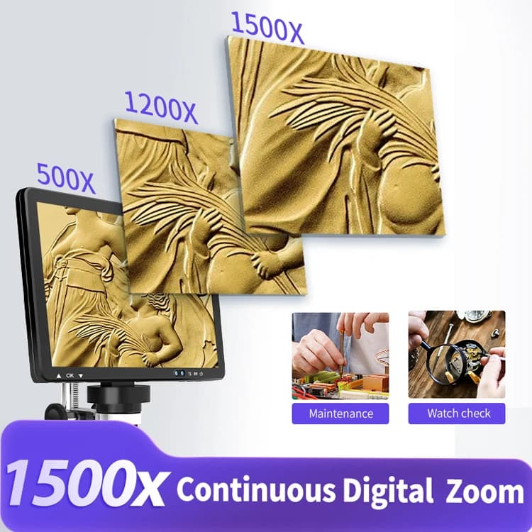 Microscopio Digitale Monoculare con Schermo LCD HD da 10 Pollici 1500x per Riparazione Telefoni Cellulari
