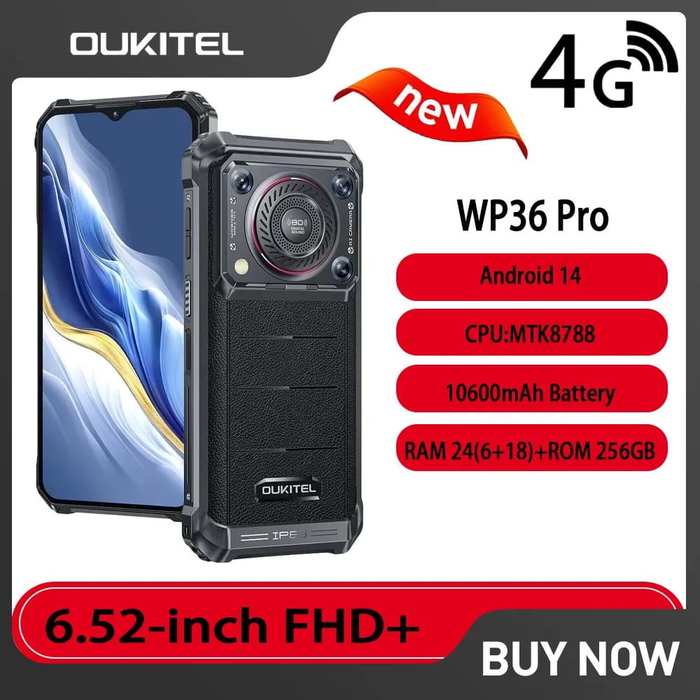 Oukitel WP36 Pro Telefono robusto 6.52 "HD 60Hz 6GB RAM + 256GB ROM MTK8788 10600mAh Telefono cellulare Android 13 13MP Fotocamera Cellulare NFC