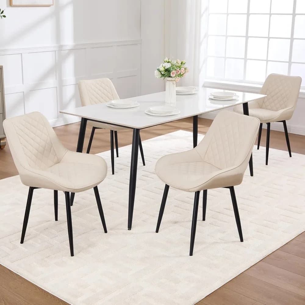 Set di 4 Sedie da Pranzo, Sedie Moderne con Cuscini Spessi, Rivestimento in Ecopelle per Cucina e Sala da Pranzo, Personalizzabili