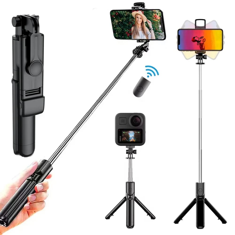 BSLIUFANG Luce di riempimento per otturatore remoto monopiede per iPhone Samsung Supporto per telefono Xiaomi Mini treppiede Bastone selfie Bluetooth senza fili