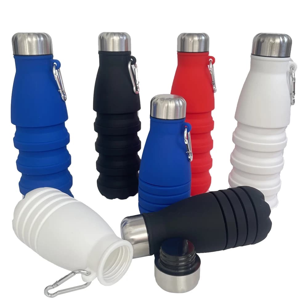Bottiglie d'acqua pieghevoli in silicone per bambini Bottiglie d'acqua cola riutilizzabili riutilizzabili in silicone a prova di perdite da 18 once senza BPA