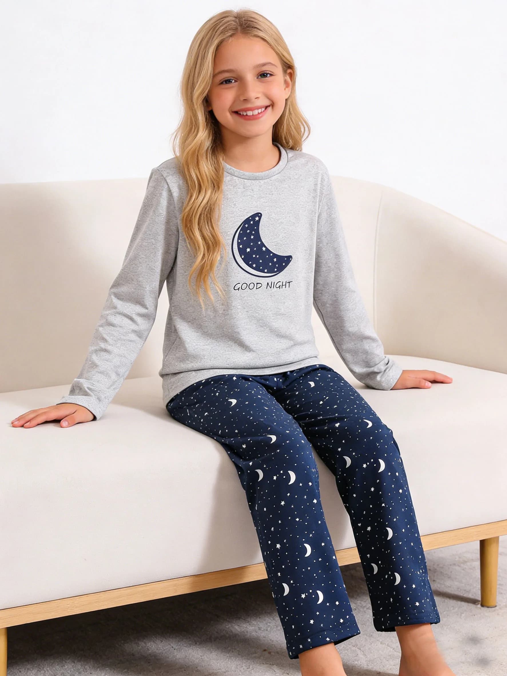 Pigiami da ragazza, set per la casa, modelli primaverili e autunnali, top a maniche lunghe alla moda e pantaloni lunghi, adatti per l'uso domestico