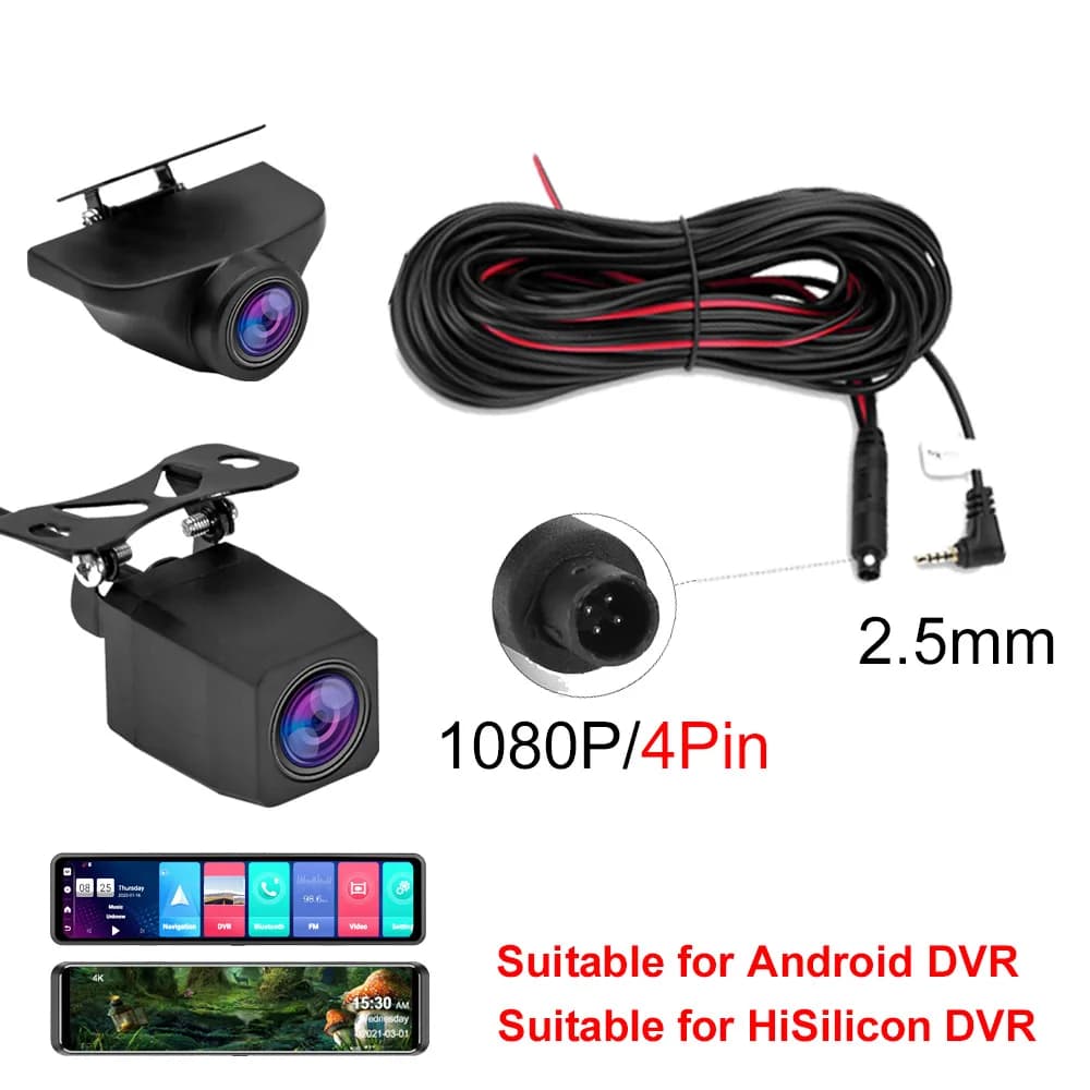 4 pin AHD 1080P Rear Camera for DVR Car, Carplay, Android Auto, Dashcam Extension Cable