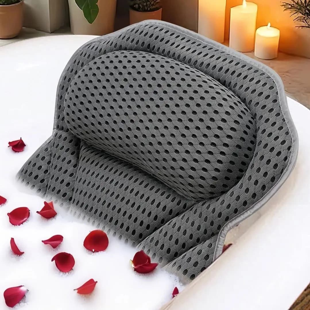 Cuscino da Bagno 4D Air Mesh per Supporto Collo e Schiena, Accessorio Lusso per Vasca Idromassaggio con Ventose
