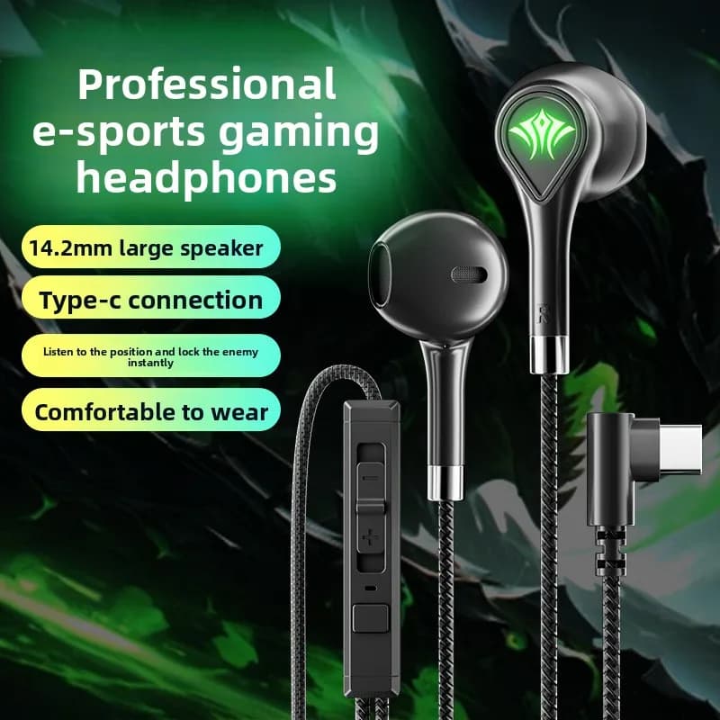 New digital gaming headphones with type C cable, in-ear headphones with light, suitable for Apple 15