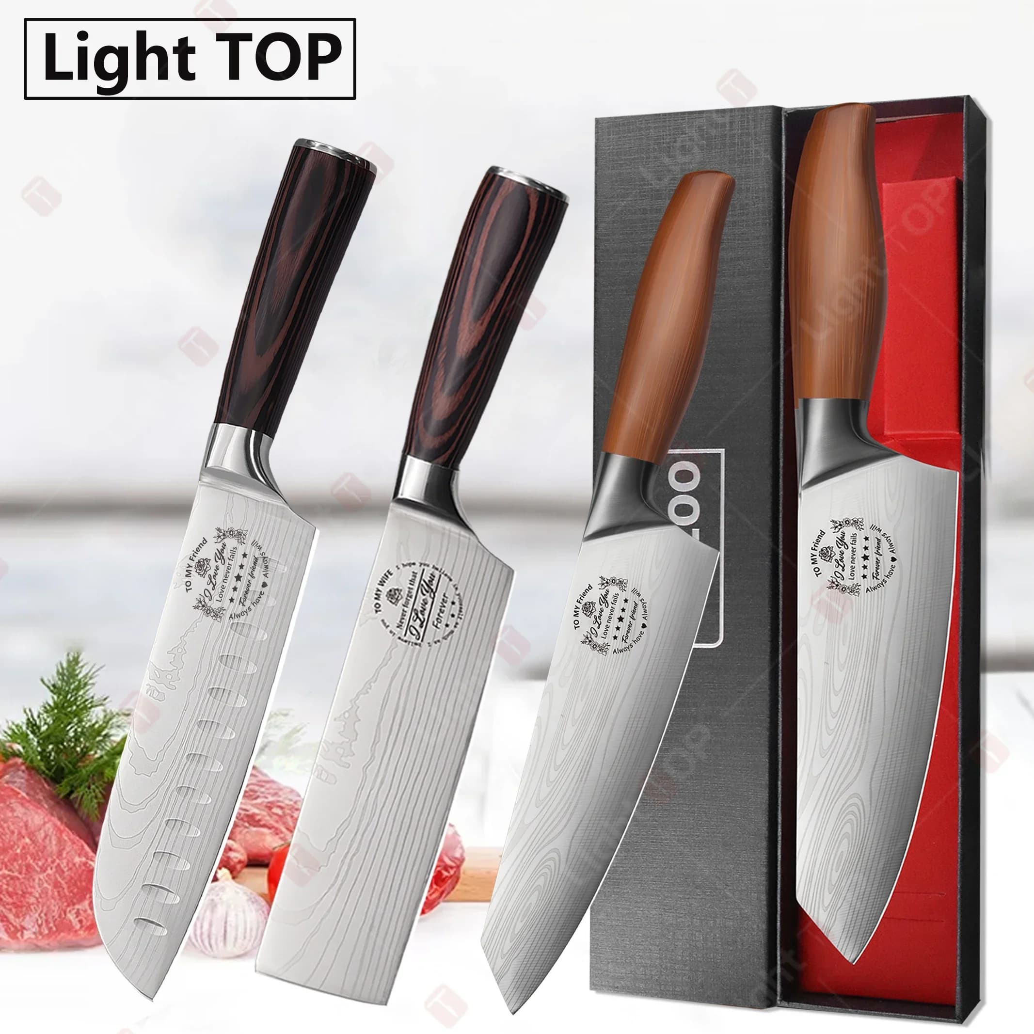 Professional chef knife Japanese sharp meat mannaia fruit slicer knife Damask laser kitchen knives with gift box