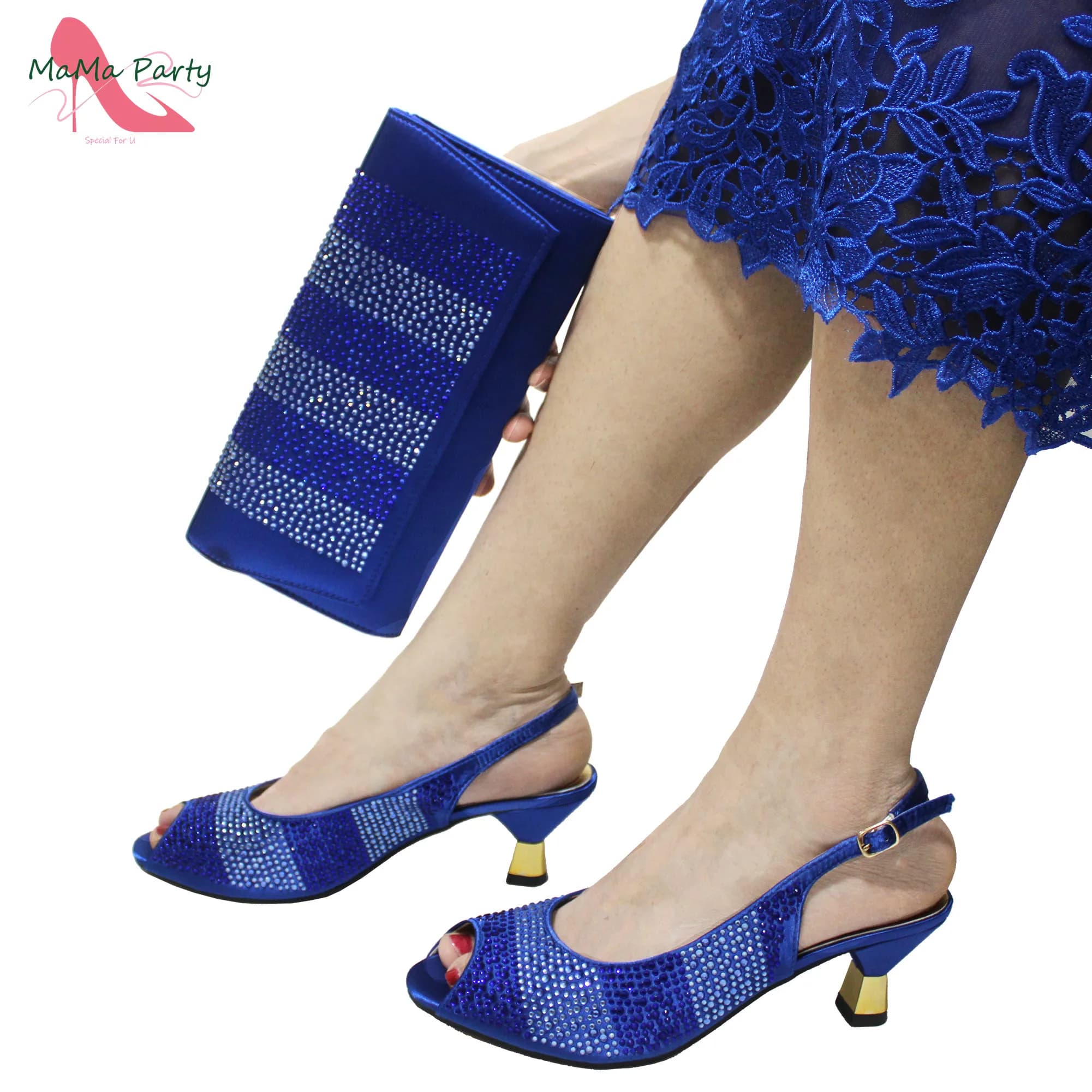 Set di scarpe e borse da donna italiane dal Design speciale in colore blu reale in vendita prodotto africano da donna per la festa di nozze