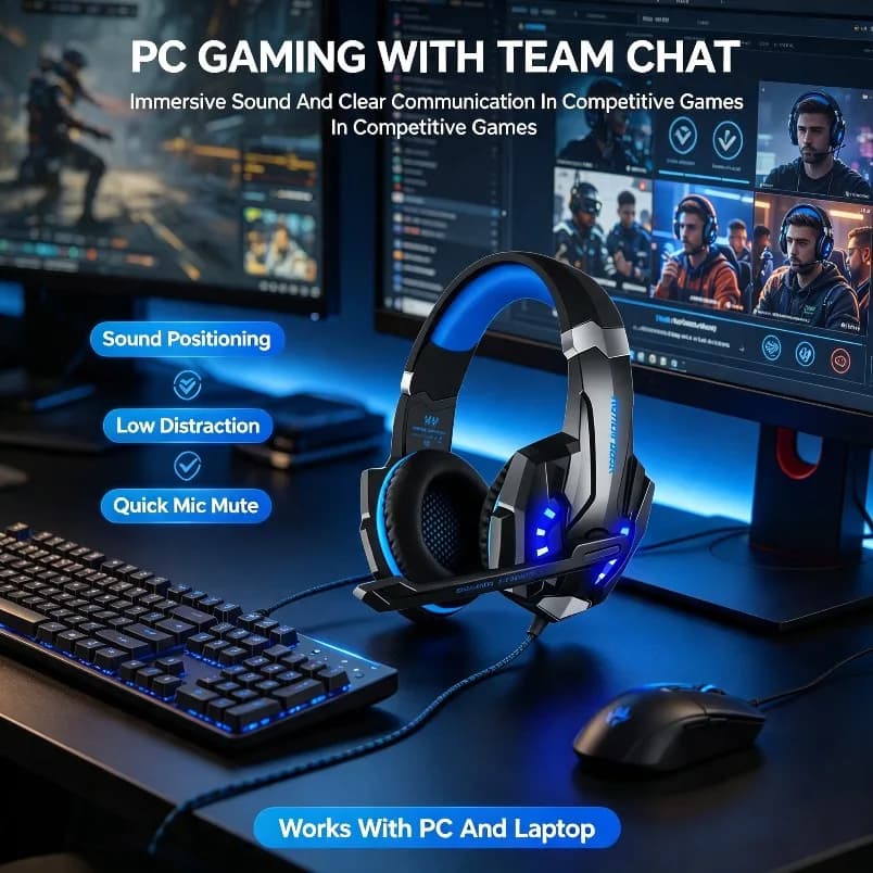 Comfortable Gaming Headset Memory Foam For PS5 PS4 Xbox PC Wired Headphones With Mic 3D Surround Sound RGB LED Low Latency Audio