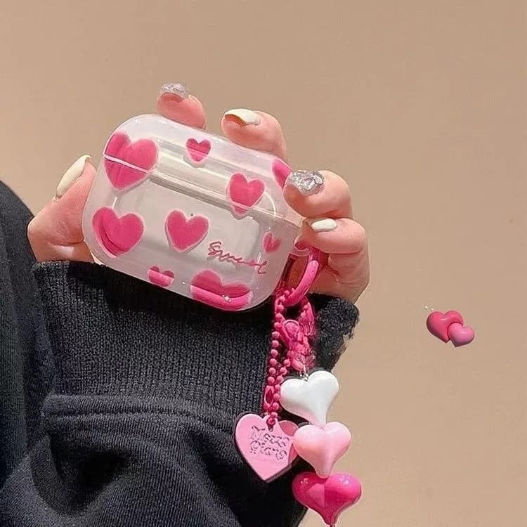 Custodia per auricolari con ciondolo amore rosso rosa per Apple Airpods Pro3 Pro2 4 3 2 1 regalo per ragazza con guscio Bluetooth senza fili