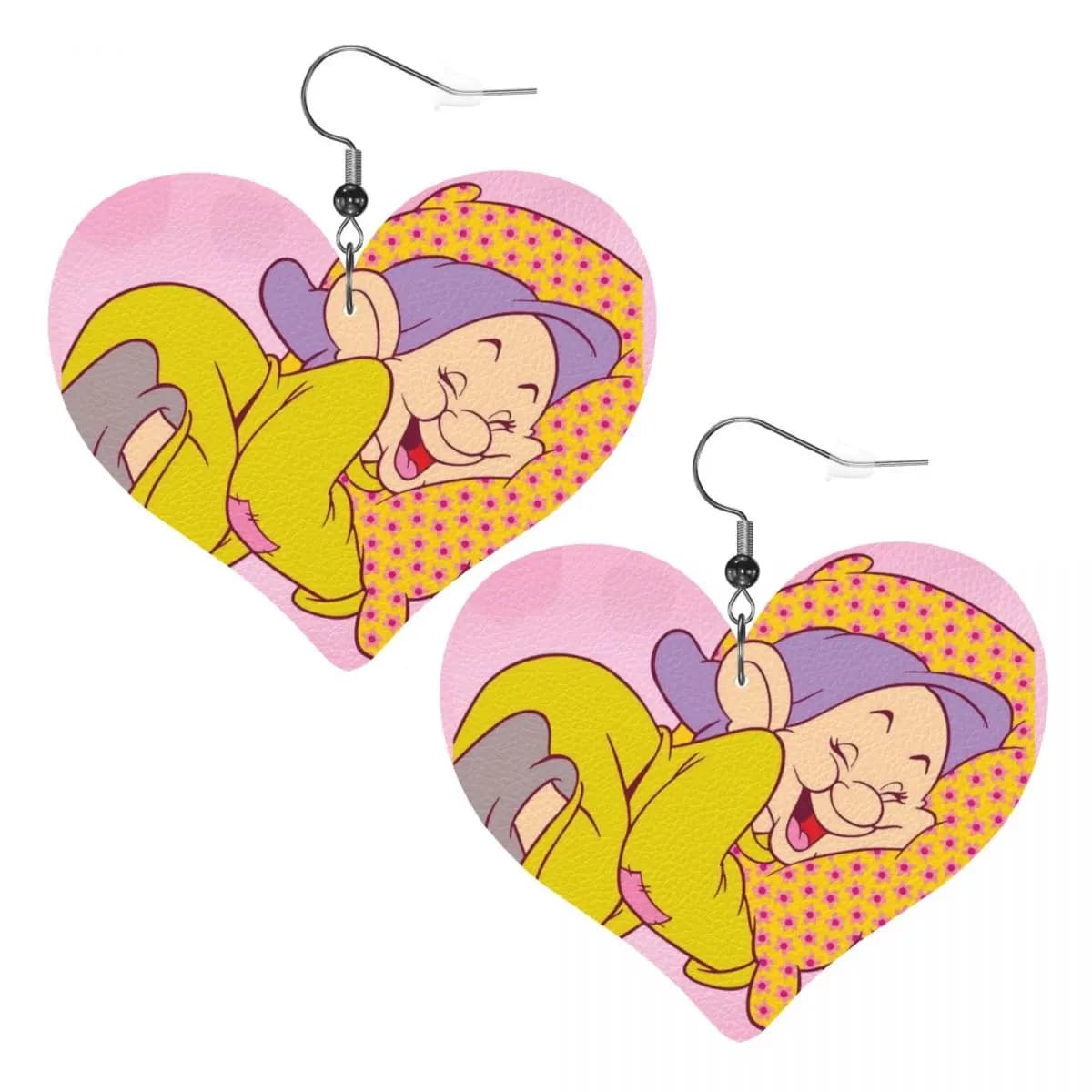Orecchini pendenti personalizzati Biancaneve e i sette nani in pelle per donna, alla moda per feste