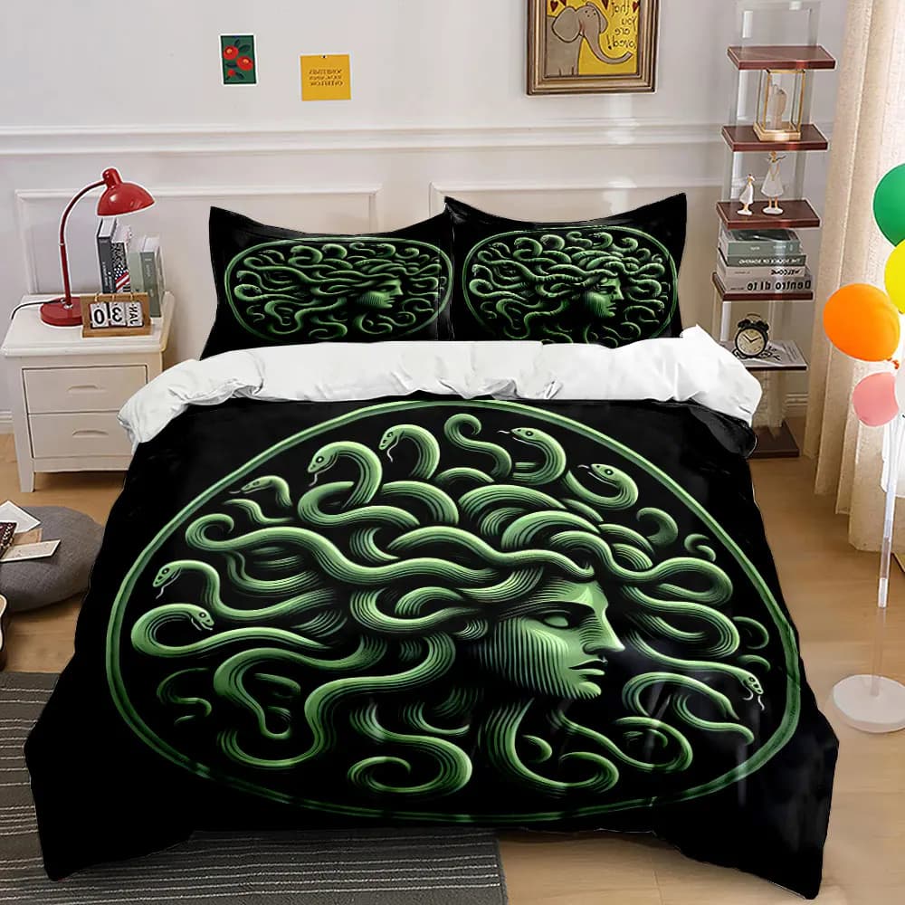 Set Decorativo con Motivo a Serpente, Set Biancheria da Letto con 1 Copripiumino e 2 Federe, Singolo, Matrimoniale, King, Queen, Regalo