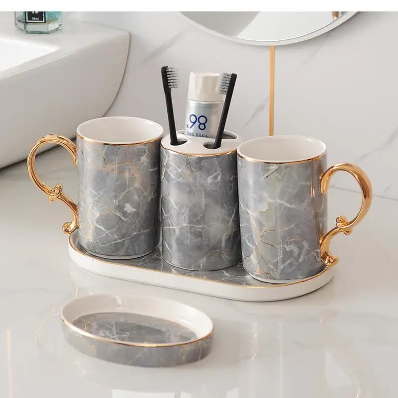Forniture per il bagno in ceramica Bottiglia di lozione semplice Porta spazzolino Decorazione per tazza per collutorio