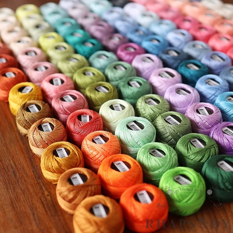 Taglia Rhapsody # Set di 8 palline per ricamo con filo all'uncinetto in cotone perlato, ago artigianale, punto croce, cotone egiziano mercerizzato, 12 palline