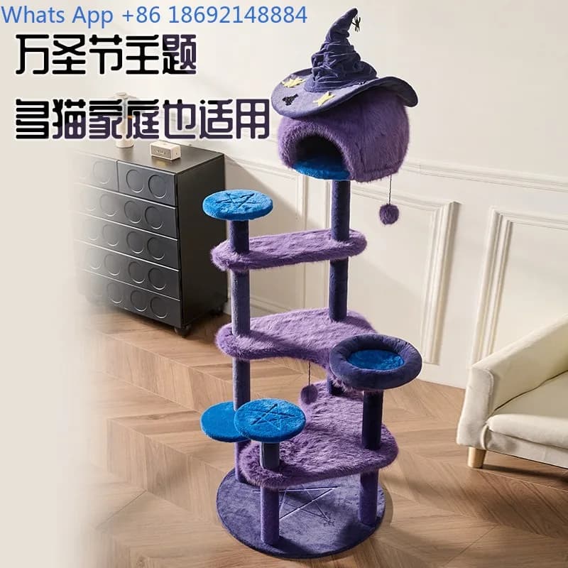 Magic Meow Witch: Struttura per Arrampicata Gatti da Interno, Salvaspazio per Appartamenti Piccoli, con Albero e Cuccia Integrati