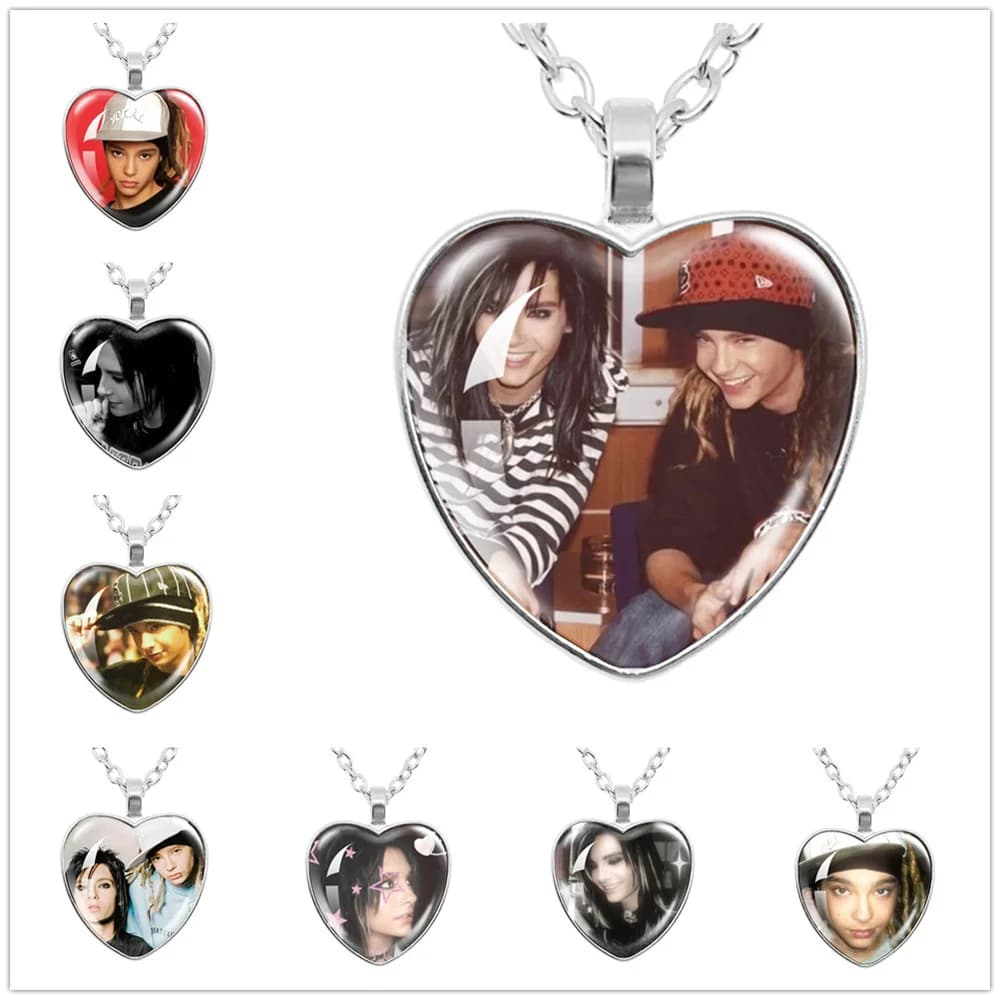 Pop Retro Rock Band Tokio Hotel Collana con ciondolo a forma di cuore in vetro Bill Kaulitz Music Songer Immagine Gioielli Fascino Regalo per i fan