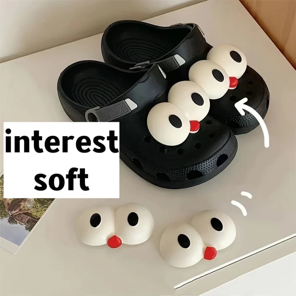 2 ciondoli divertenti per scarpe con occhi grandi per zoccoli, sandali, decorazione, decorazioni per scarpe fai da te, accessori per scarpe in PVC durevoli per regali di amici