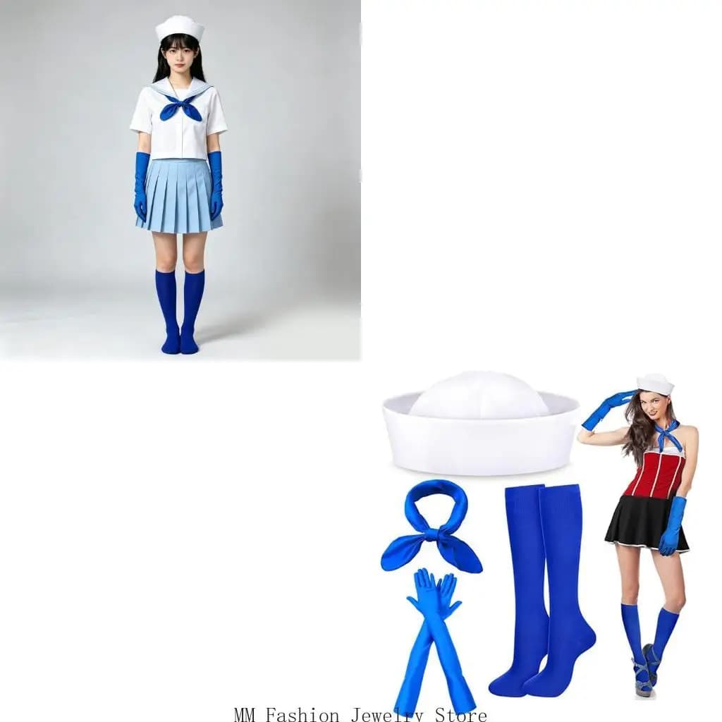Marine Cosplay Accessory Set with Hat Scarf Gloves Socks Halloween Party Cosplay D0UB