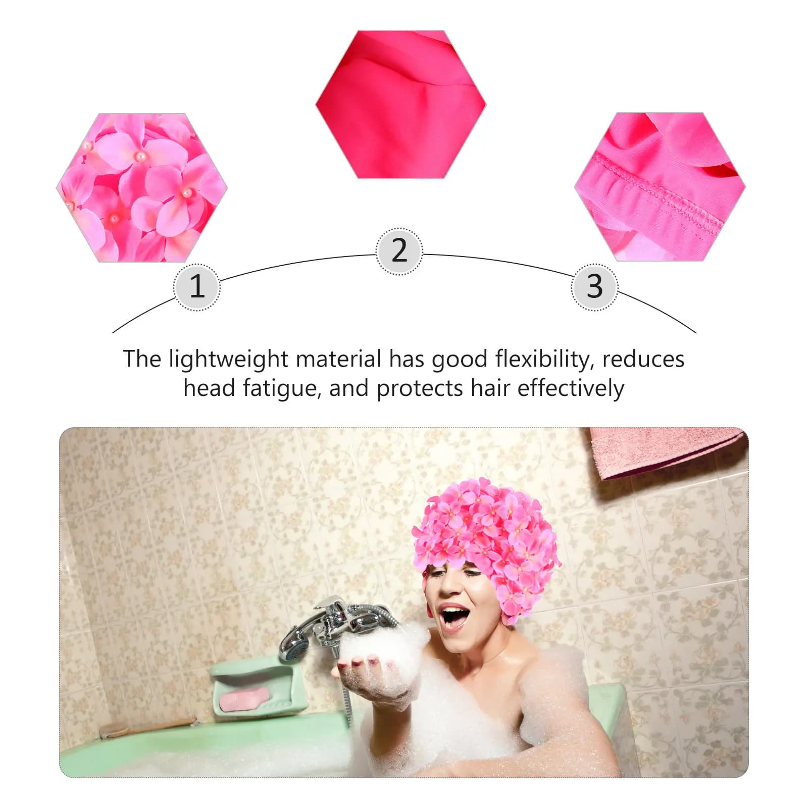 Flower-shaped swimming cap, light, eco-friendly, waterproof, for women and girls, hair and ear protection, fashionable 3D floral design
