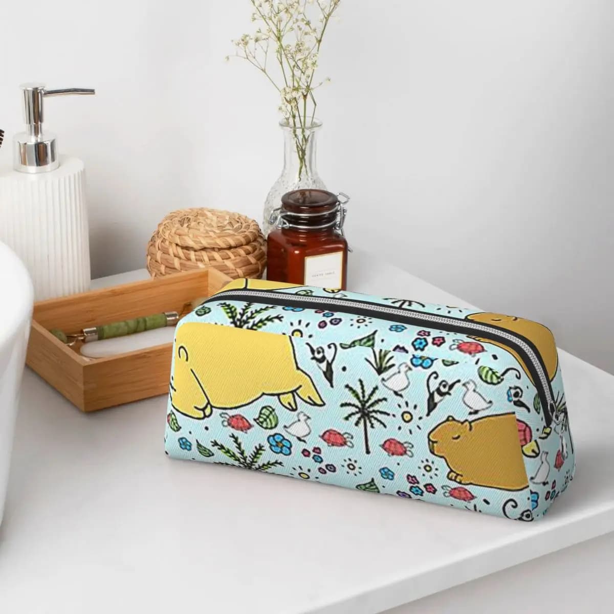 Capybaras In Blue Pencil Cases for Student School Pen Box Pencil Bag Pencil Pouch Pen Holder