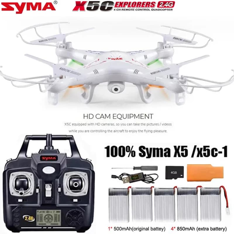 Originale SYMA X5C/ X5C-1 Esploratori Drone 2.4G 4CH 6-Axis Gyro RC Quadcopter Con 2.0MP HD Camera RTF RC Elicottero per i giocattoli dei bambini