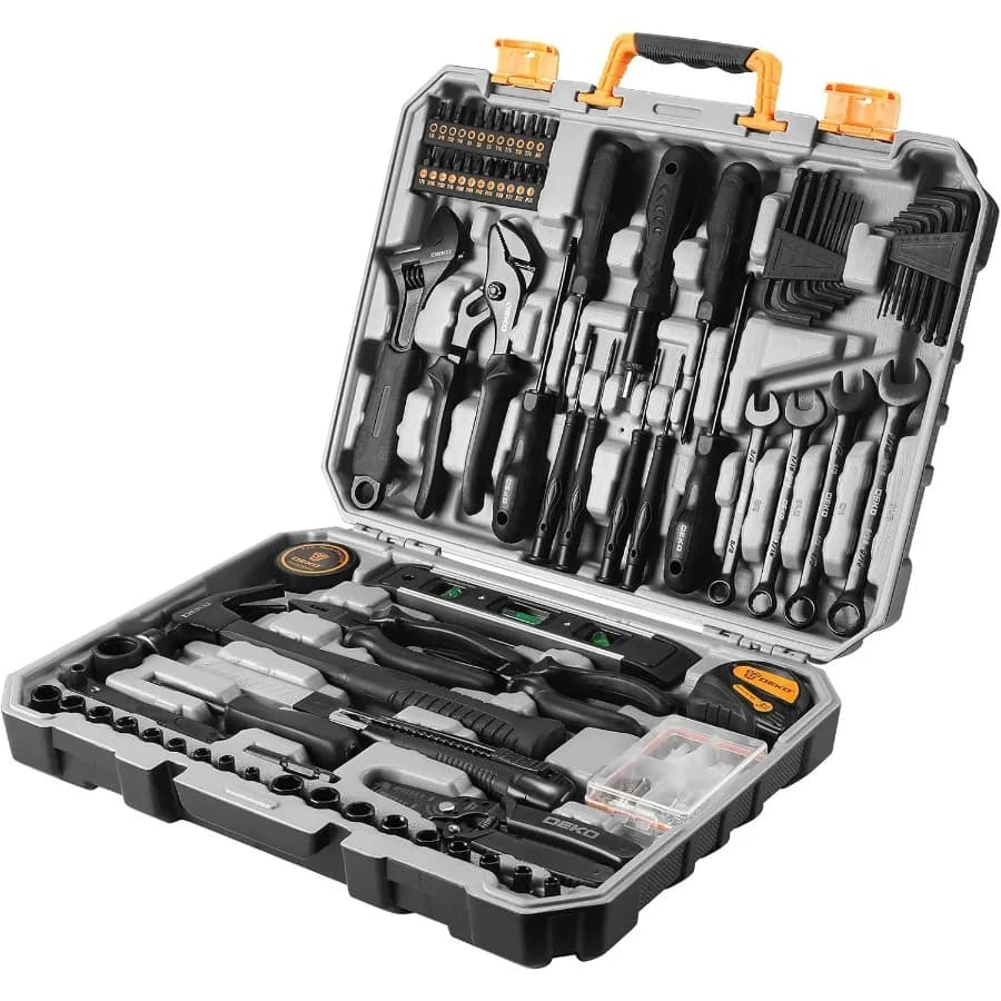 Set di Attrezzi per Casa da 178 Pezzi con Trapano, Chiavi e Bussole per Riparazioni Auto, Utensili Meccanici in Scatola di Plastica, Attrezzi Manuali Base per Uomini, Nero