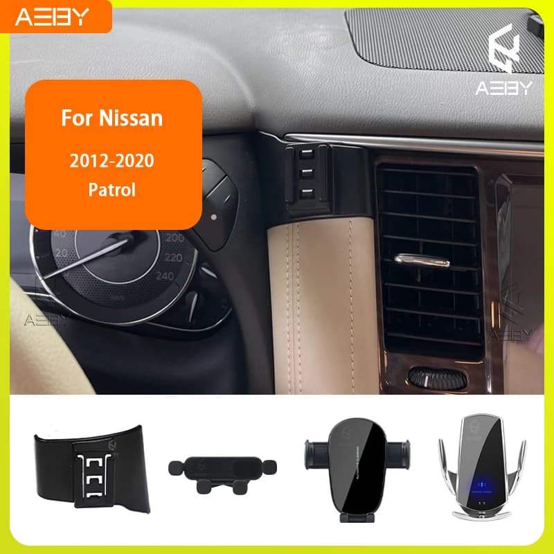 Supporto per Telefono per Nissan Patrol 2012-2020, Base Fissa Speciale con Ricarica Wireless, Supporto per Cellulare da Auto