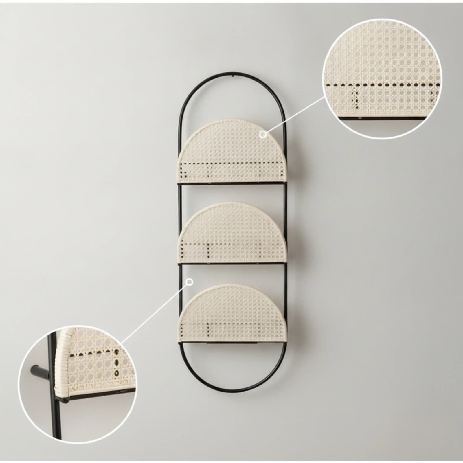 Magazine Rack with Cane Shelves Boho Wall-Mounted Magazine Rack Mail Holder with Slots Space-Saving Organizer Oval