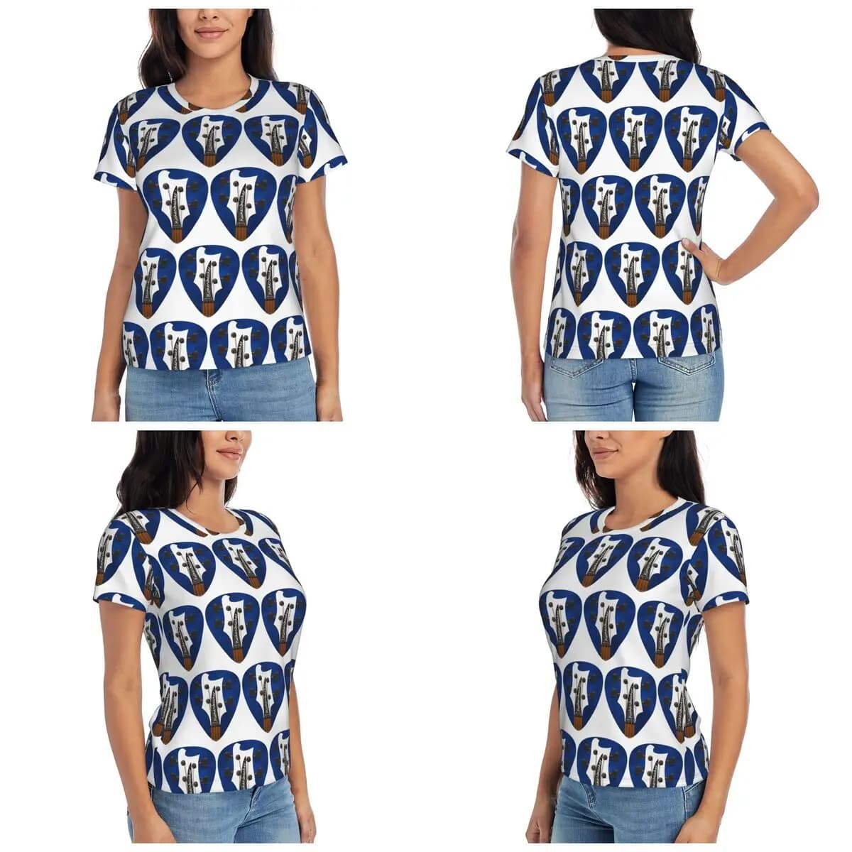 T-shirt da donna a maniche corte con stampa Pick Art Rickenbacker 4003 White Bass, girocollo, streetwear, estiva