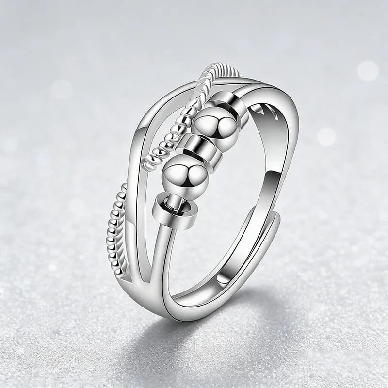 Anello Antistress con Perline Metalliche, Gioiello Antiansia, Anello Regolabile per Uso Quotidiano, Regalo per Donne