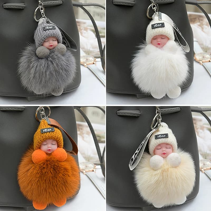 Portachiavi per bambino addormentato Portachiavi per bambola di peluche soffice e carino Ciondolo per borsa da donna carino, ciondolo portachiavi per auto per bambola addormentata
