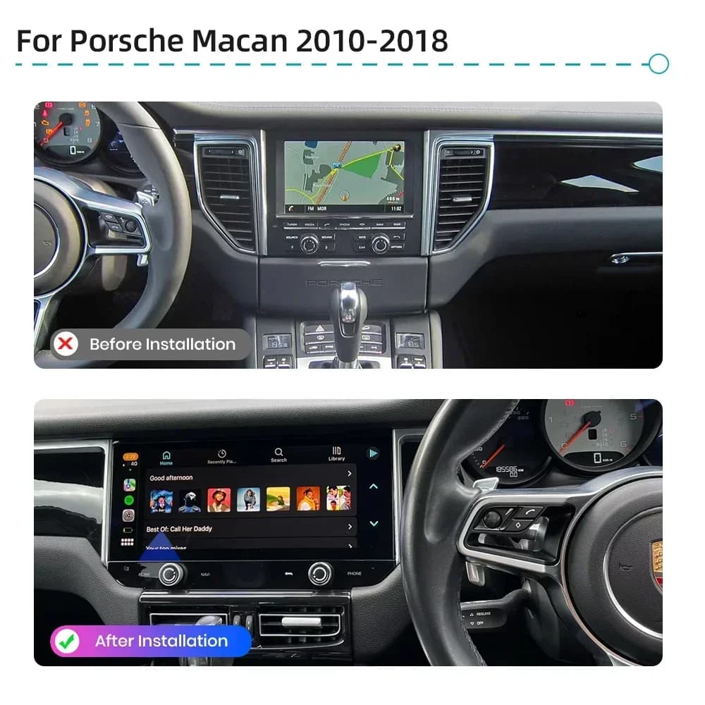 Android 14.0 Car Radio CarPlay GPS Navigation 4G WiFi QLED Screen Bluetooth Car Multimedia Player For Porsche Macan 2010-2018