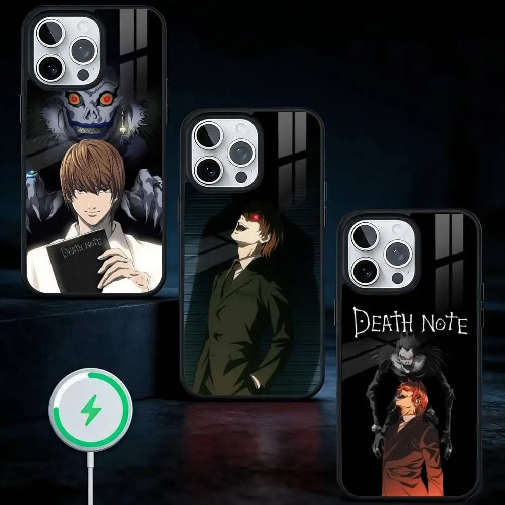 Cover per iPhone D-Death Note per iPhone 17, 16, 15, 14, 13 Plus, Pro Max, magnetica per ricarica wireless MagSafe