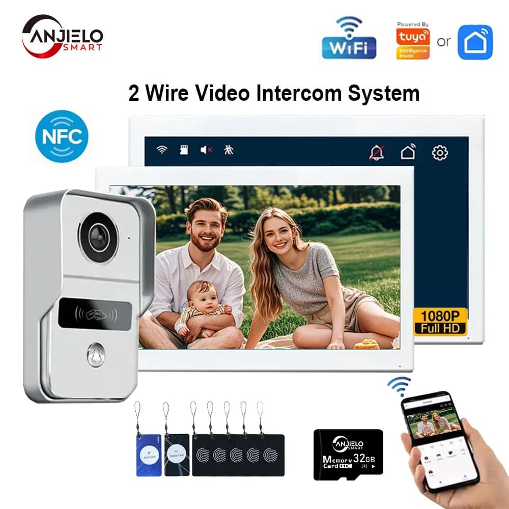Anjielo Videocitofono Smart WiFi da 7/10 pollici, Interfono a 2 fili facile da installare, Supporta l'aggiunta di telecamere IP, Sblocco remoto tramite app Tuya