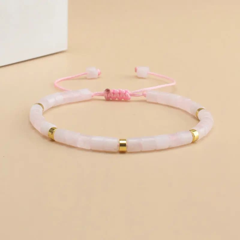 Natural Rose Quartz Bead Bracelet Braided Adjustable Pink Natural Stone Bracelets For Women Valentine's Day/Mother's Day Gift
