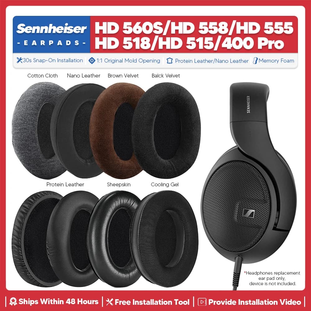 Cuscinetti auricolari di ricambio per Sennheiser HD 560S 558 559 555 518 515 HD400 Pro Accessori per cuffie Cuscino auricolare Copertura in memory foam
