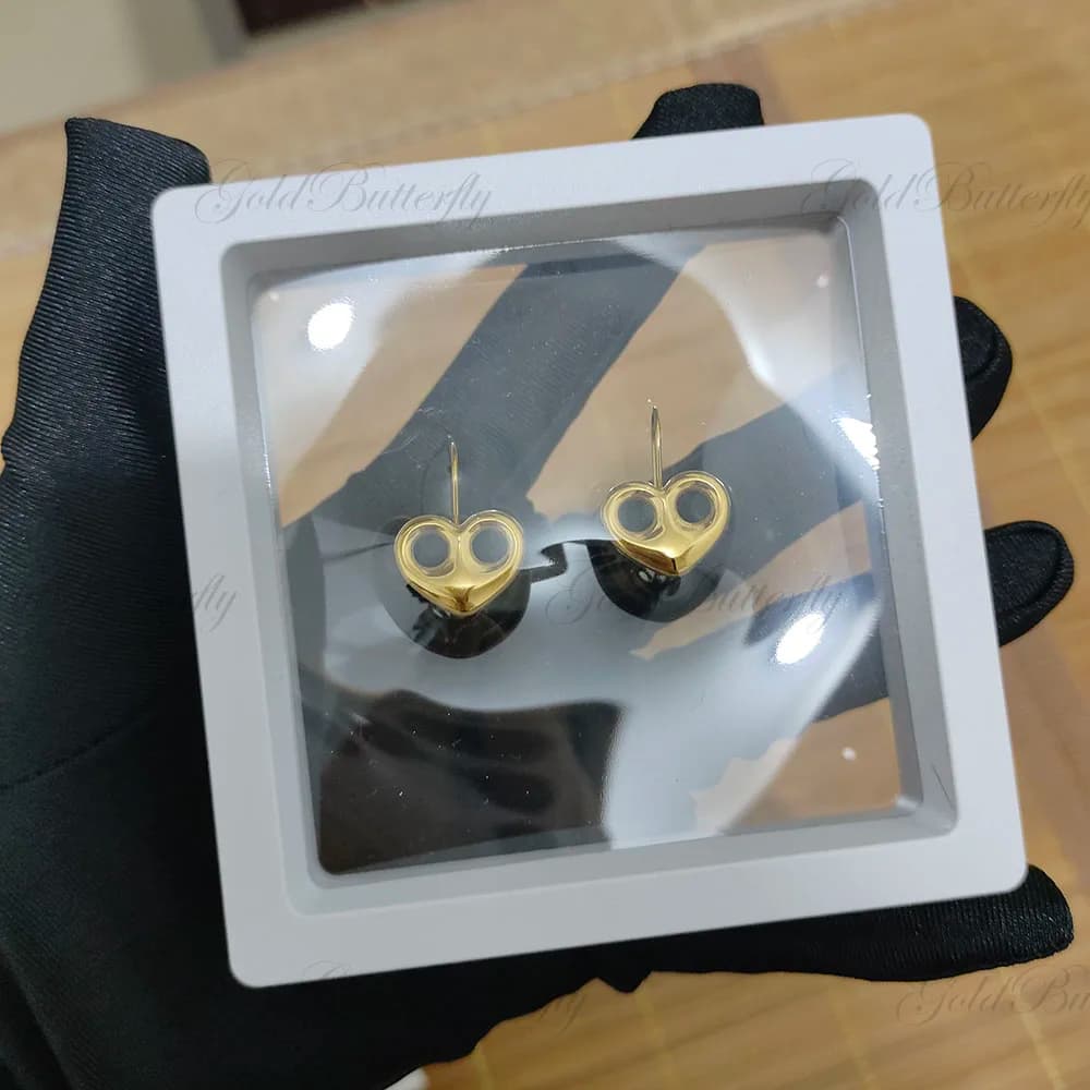 Orecchini a cuore personalizzati GoldButterfly Orecchini pendenti a forma di mini cuore 3D Gioielli delicati personalizzati per le donne Regalo di compleanno di San Valentino