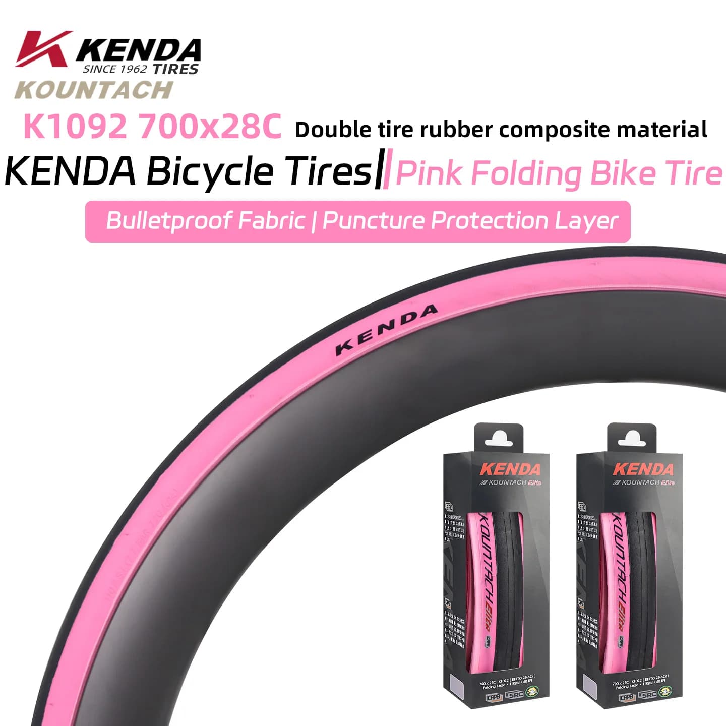 Kenda K1092 700x28c New drilling protection Ultralight anti-slip bicycle tyre Kountach Elite Pneumatic for pink folding road bike