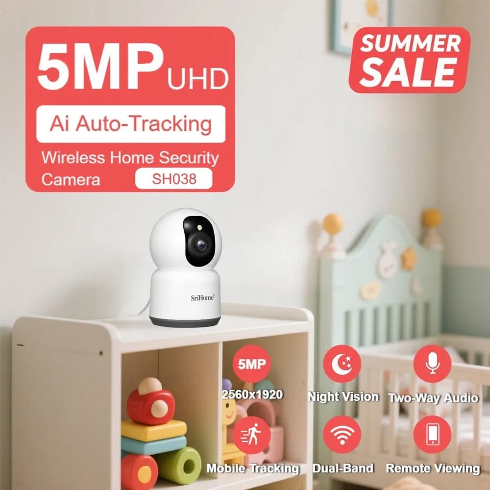 SriHome 5G 5MP WIFI IP Camera Smart Home Indoor Wireless Sorveglianza Audio Cam Monitoraggio automatico Sicurezza Baby Monitor SH038