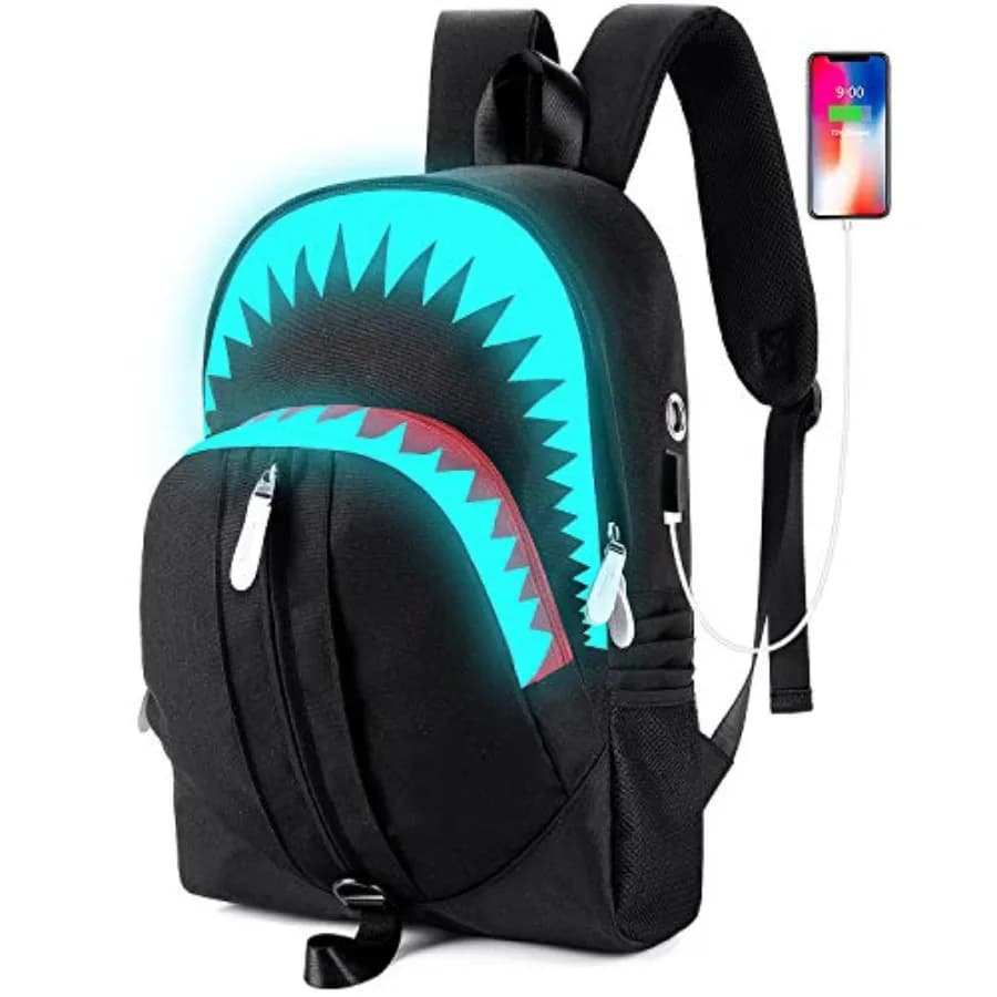 Zaini Shark per ragazzi adolescenti, zaini scolastici cool che si illuminano al buio