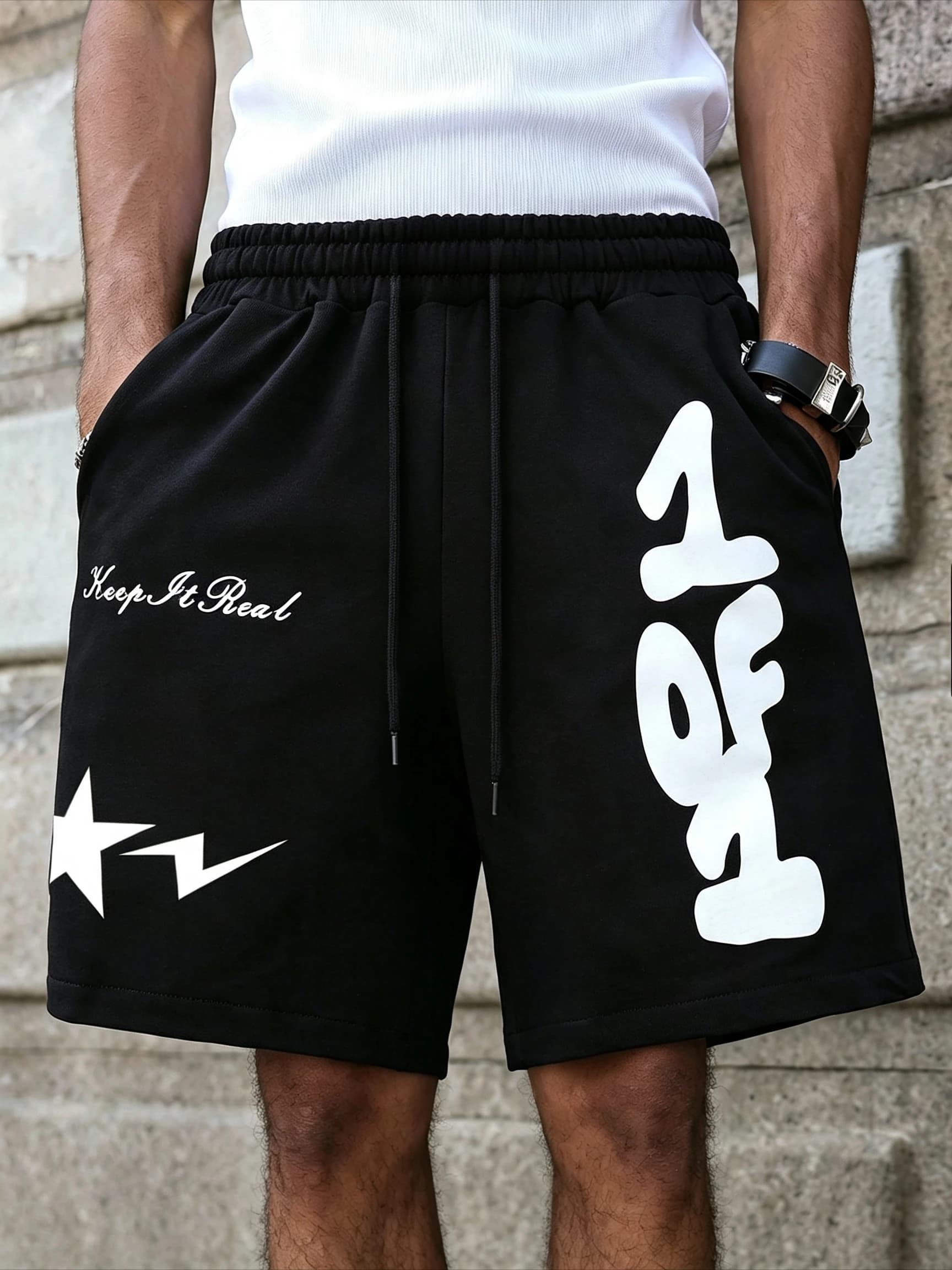 Men's Letter Print Patchwork Plaid Waistband Shorts Print Trousers, Plaid Belt Street Style Long Trousers