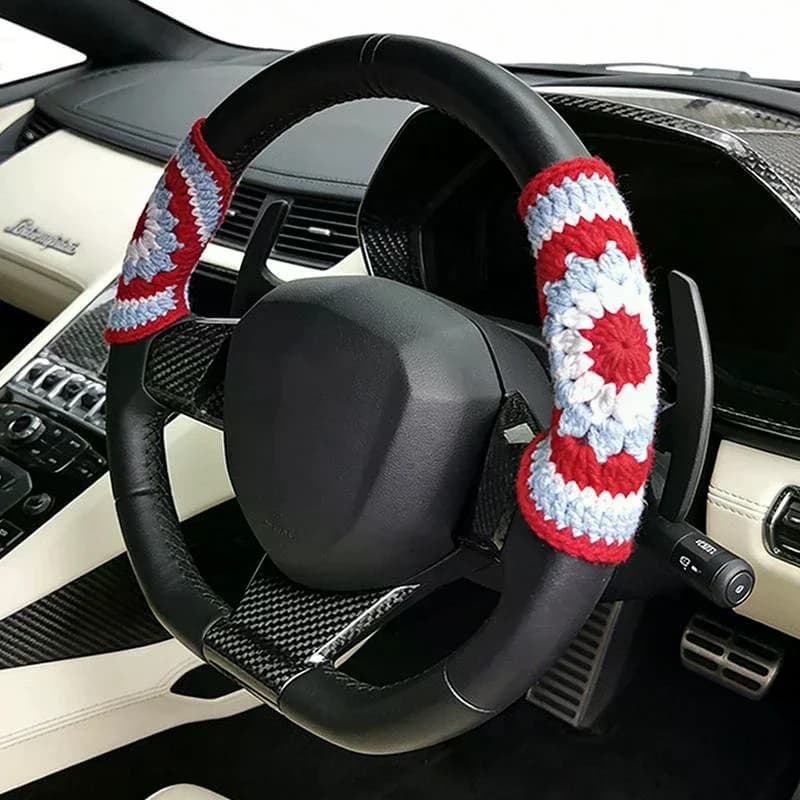 Coprivolante all'uncinetto fatto a mano, in tessuto morbido lavorato a maglia, accessori per interni auto, decorazione volante carina per donna