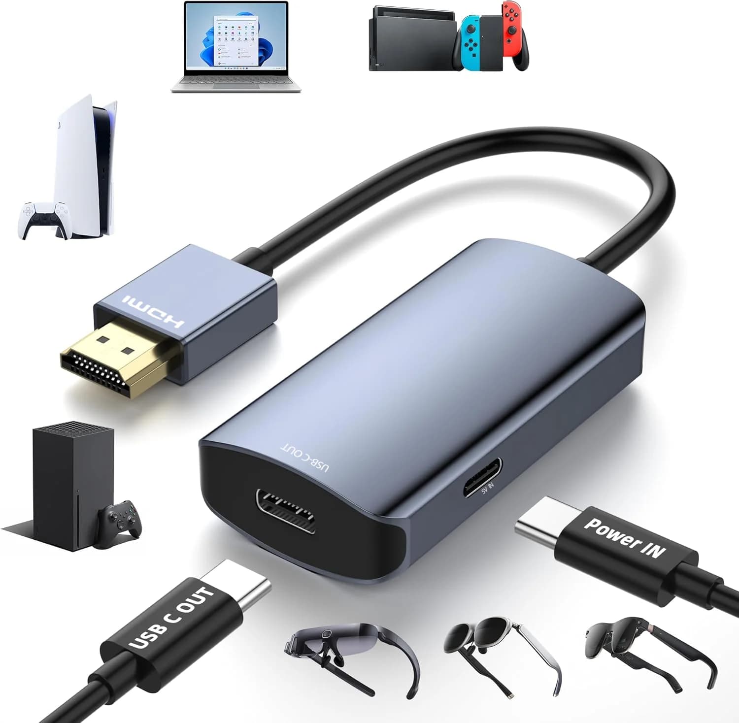 Adapter from HDMI to USB C HDMI input 4K to 60 Hz for USB C output for laptop, ROG Ally, PS4/5, Xbox glasses to AR, XR glasses, VITURE Pro, etc.